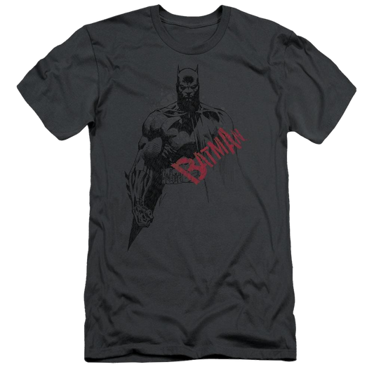 Batman Sketch Bat Red Logo - Men's Slim Fit T-Shirt