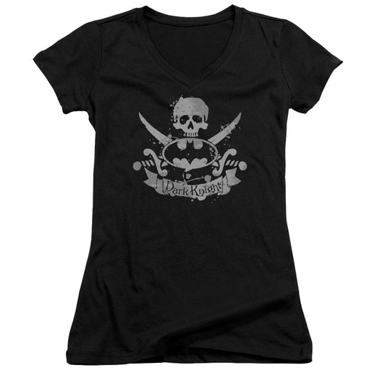 Batman Dark Pirate Junior Sheer Cap Sleeve V Neck Womens T Shirt Black