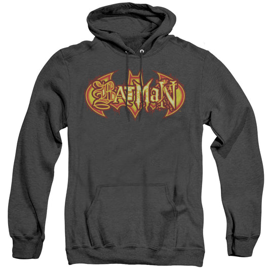 Batman Fiery Shield Heather Mens Hoodie Black