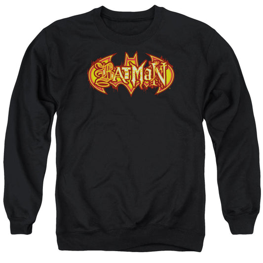 Batman Fiery Shield Mens Crewneck Sweatshirt Black