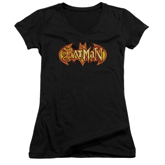 Batman Fiery Shield - Juniors V-Neck T-Shirt