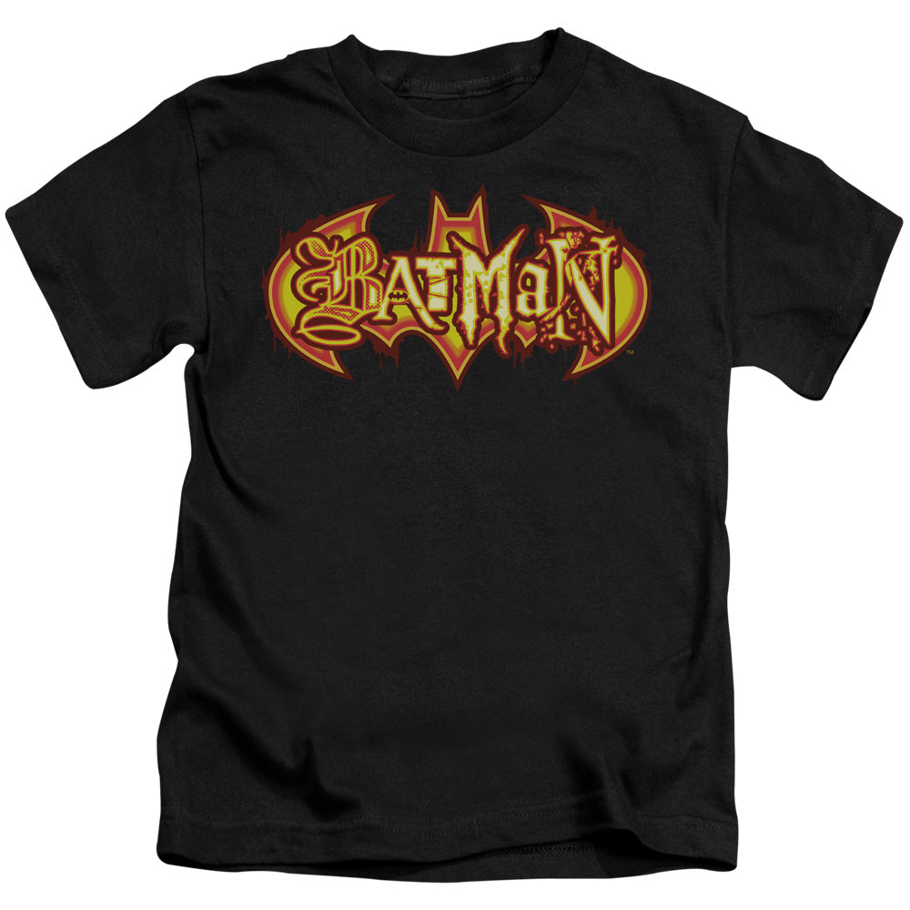 Batman Fiery Shield Juvenile Kids Youth T Shirt Black