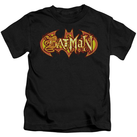 Batman Fiery Shield Juvenile Kids Youth T Shirt Black