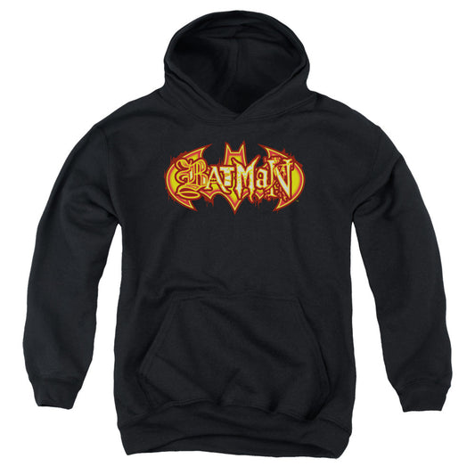 Batman Fiery Shield Kids Youth Hoodie Black