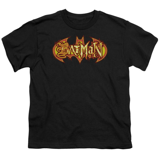 Batman Fiery Shield Kids Youth T Shirt Black