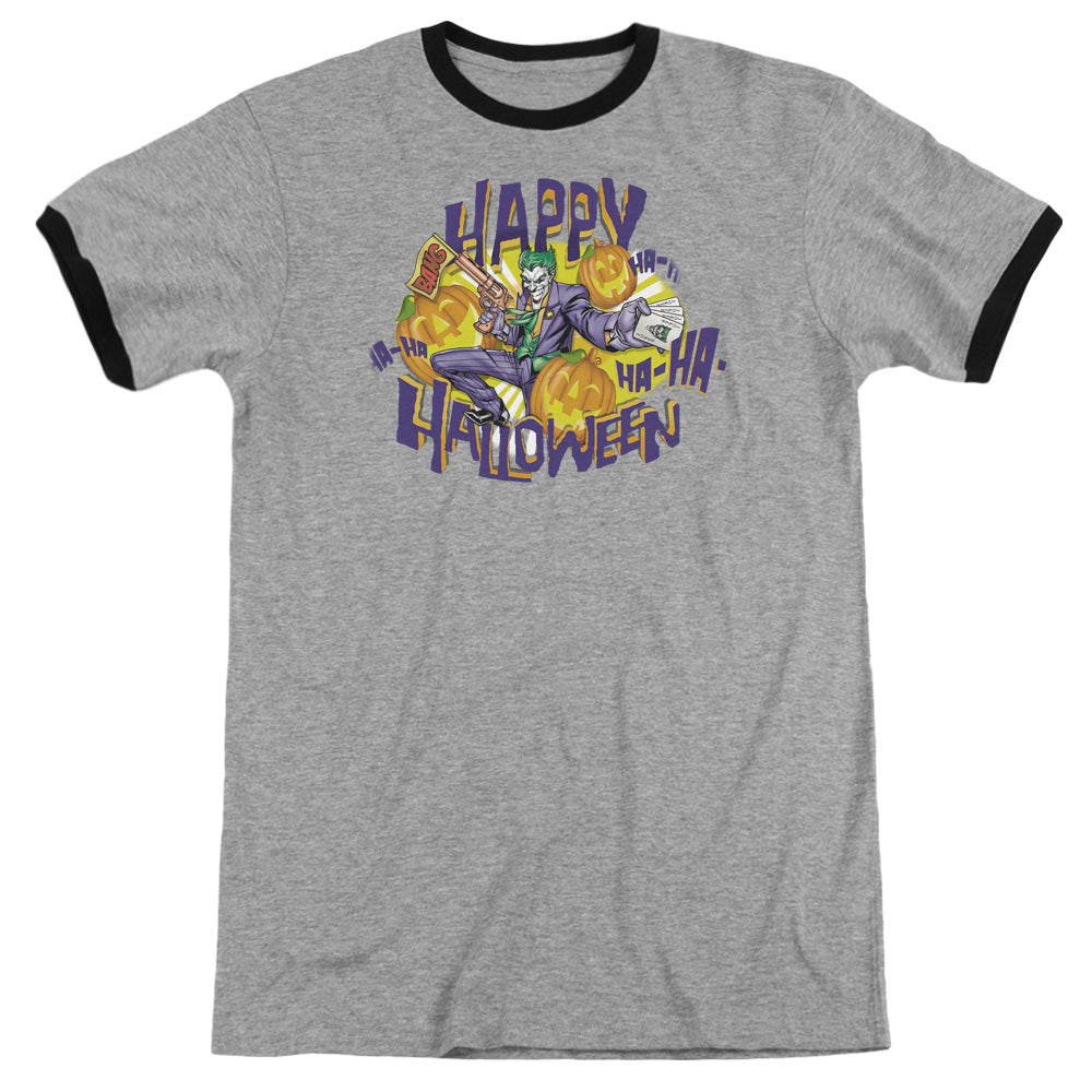 Batman Ha Ha Halloween Heather Ringer Mens T Shirt Heather Black