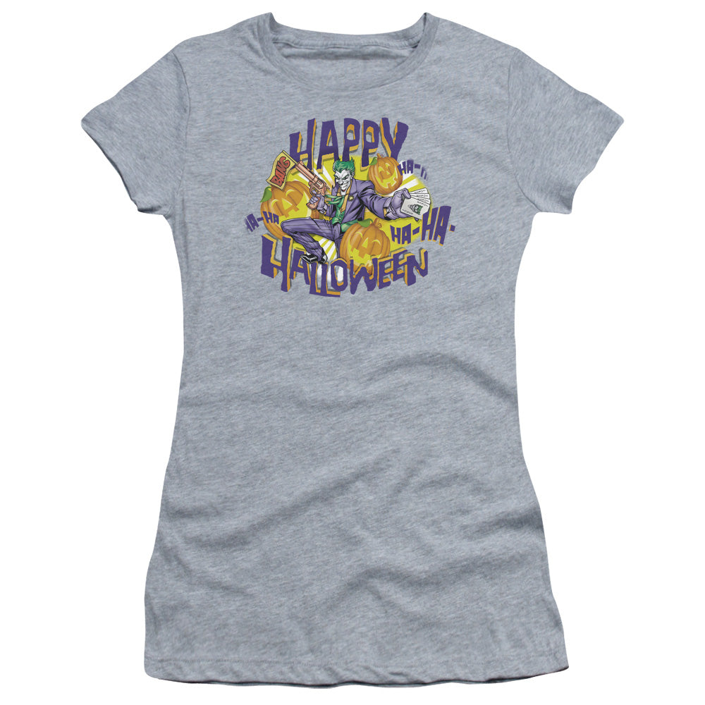 Batman Ha Ha Halloween Junior Sheer Cap Sleeve Womens T Shirt Athletic Heather