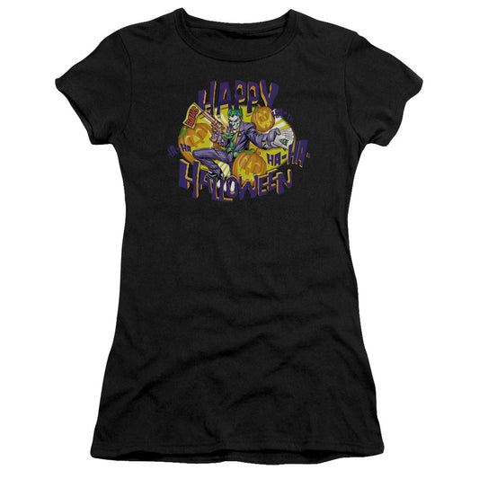 Batman Ha Ha Halloween Junior Sheer Cap Sleeve Womens T Shirt Black