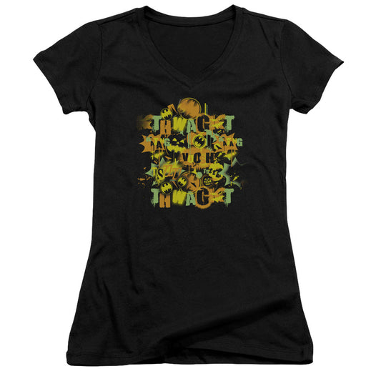 Batman Halloween Knight Sounds Junior Sheer Cap Sleeve V Neck Womens T Shirt Black