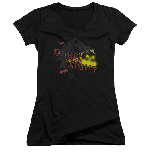 Batman Dark And Scary Night Junior Sheer Cap Sleeve V Neck Womens T Shirt Black