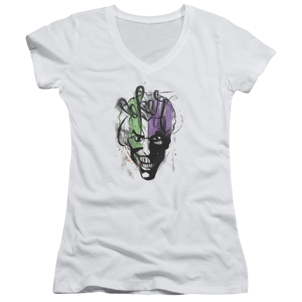 Batman Joker Airbrush - Juniors V-Neck T-Shirt