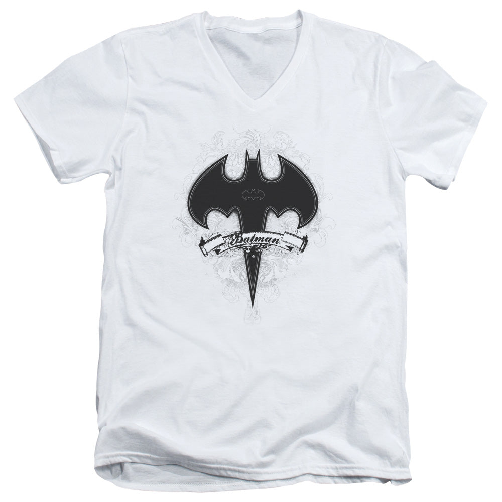 Batman Gothic Gotham Mens Slim Fit V Neck T Shirt White