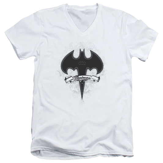 Batman Gothic Gotham Mens Slim Fit V Neck T Shirt White
