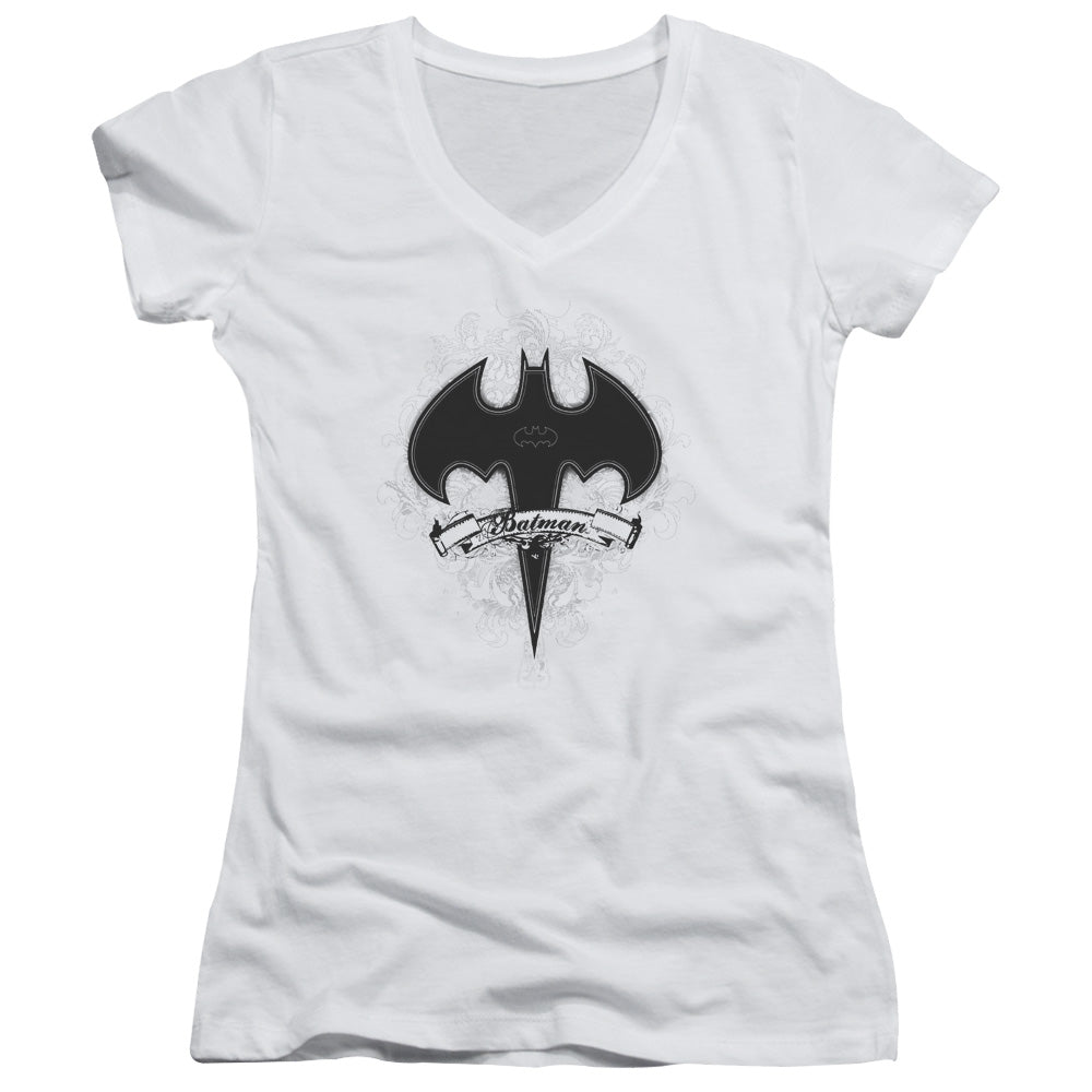 Batman Gothic Gotham Junior Sheer Cap Sleeve V Neck Womens T Shirt White