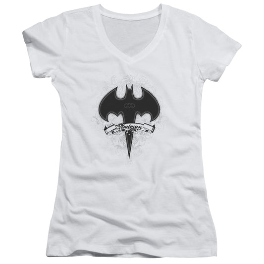 Batman Gothic Gotham Junior Sheer Cap Sleeve V Neck Womens T Shirt White