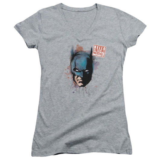 Batman Hello - Juniors V-Neck T-Shirt