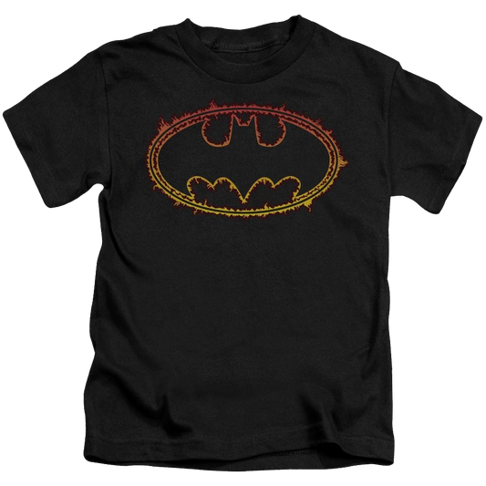 Batman Flame Outlined Logo - Juniors V-Neck T-Shirt