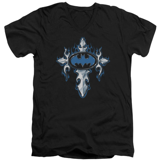 Batman Gothic Steel Logo Mens Slim Fit V Neck T Shirt Black