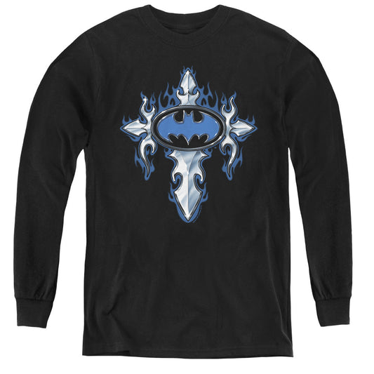 Batman Gothic Steel Logo Long Sleeve Kids Youth T Shirt Black