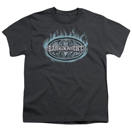 Batman Dark Knight Steel Shield Kids Youth T Shirt Charcoal
