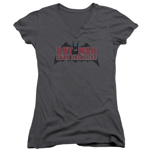 Batman Dark Detective Junior Sheer Cap Sleeve V Neck Womens T Shirt Charcoal