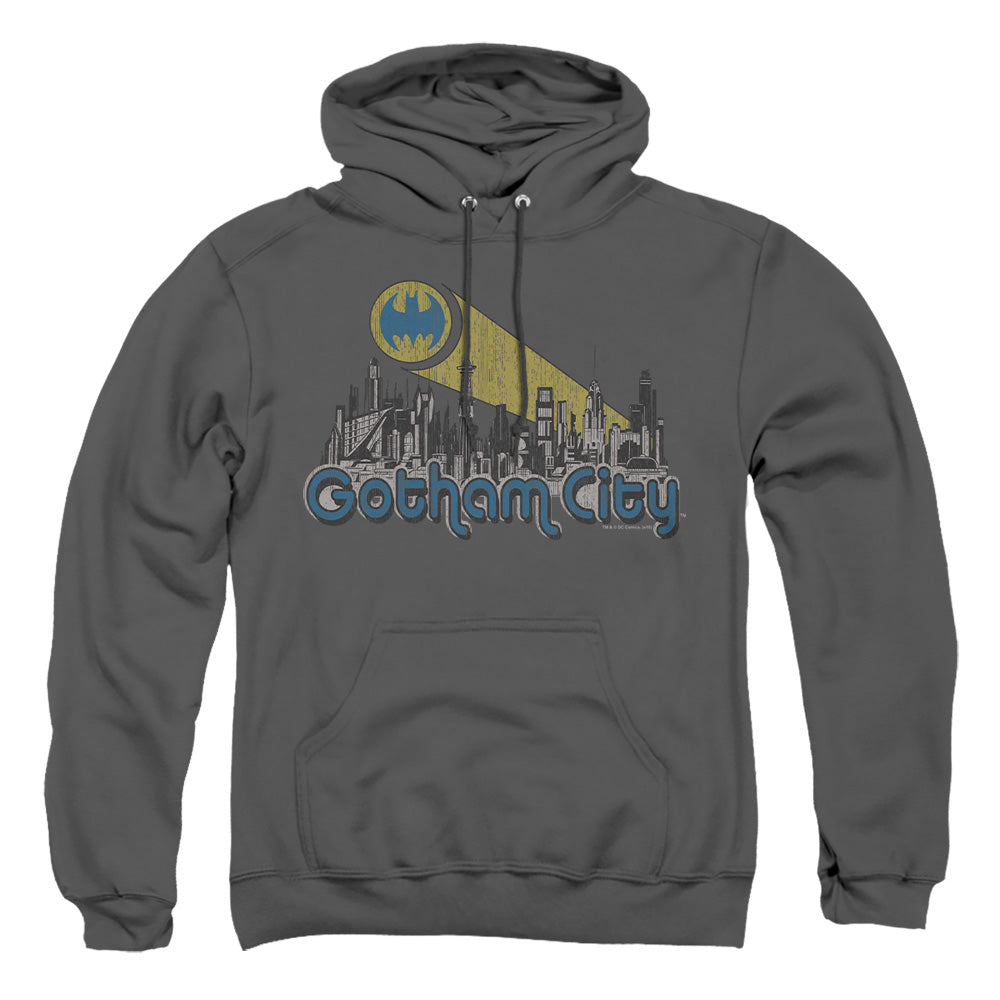 Batman Gotham City Distressed Mens Hoodie Charcoal