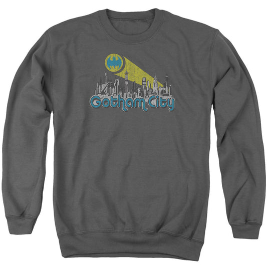 Batman Gotham City Distressed Mens Crewneck Sweatshirt Charcoal