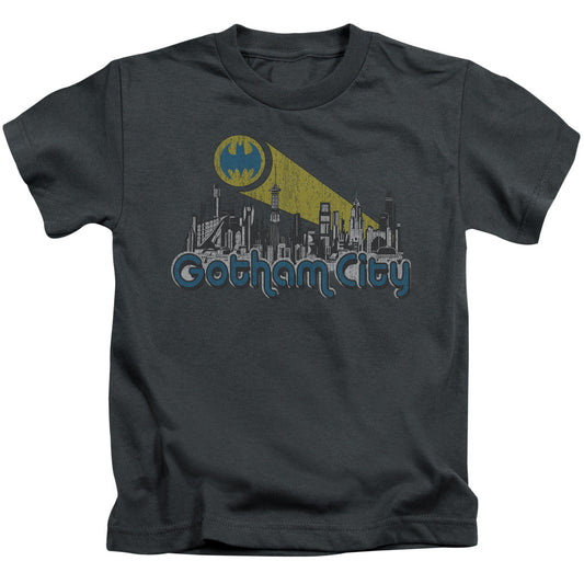 Batman Gotham City Distressed Juvenile Kids Youth T Shirt Charcoal