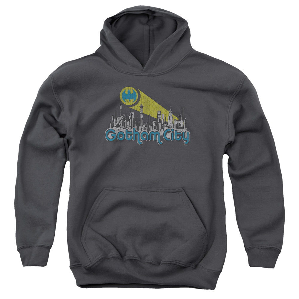 Batman Gotham City Distressed Kids Youth Hoodie Charcoal