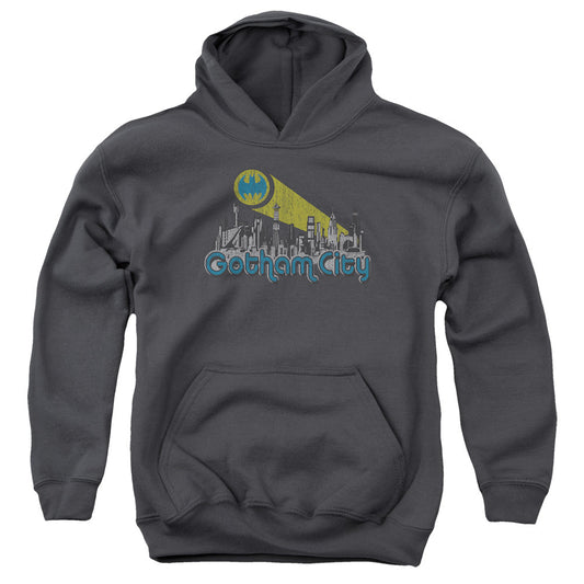 Batman Gotham City Distressed Kids Youth Hoodie Charcoal
