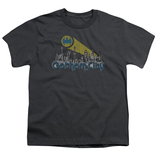 Batman Gotham City Distressed Kids Youth T Shirt Charcoal