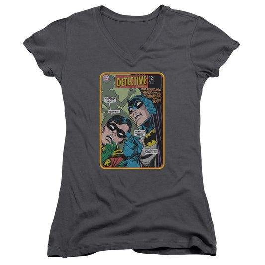Batman Detective #380 Junior Sheer Cap Sleeve V Neck Womens T Shirt Charcoal