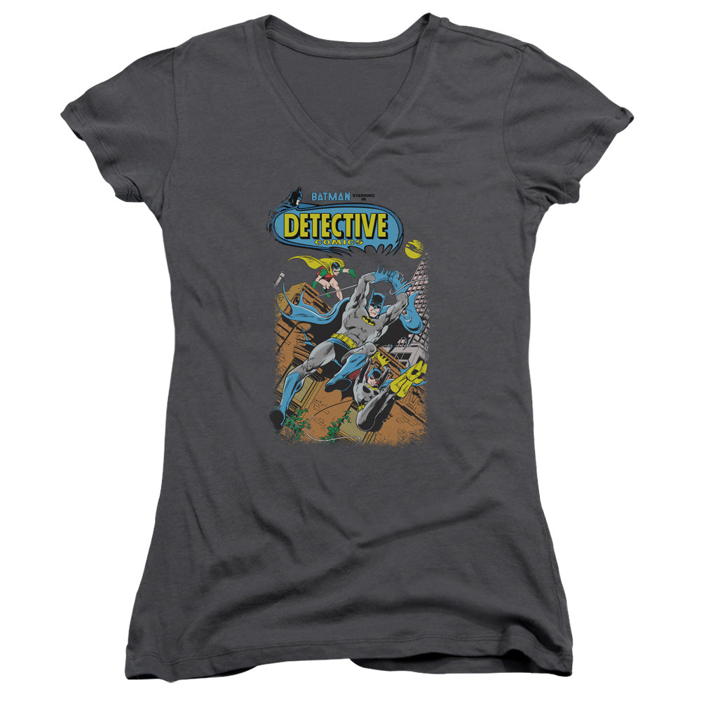 Batman Detective #487 Junior Sheer Cap Sleeve V Neck Womens T Shirt Charcoal