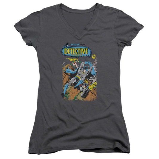 Batman Detective #487 Junior Sheer Cap Sleeve V Neck Womens T Shirt Charcoal