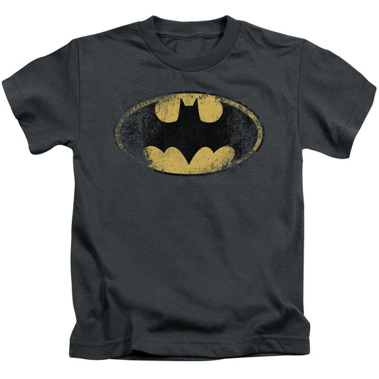 Batman Destroyed Logo Juvenile Kids Youth T Shirt Charcoal
