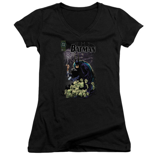 Batman Cover #516 Junior Sheer Cap Sleeve V Neck Womens T Shirt Black