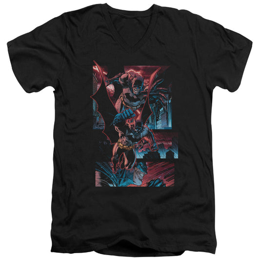 Batman Dark Knight Panels Mens Slim Fit V Neck T Shirt Black
