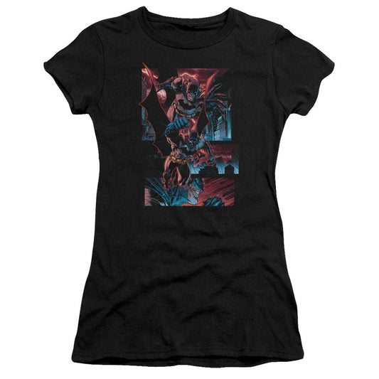 Batman Dark Knight Panels Junior Sheer Cap Sleeve Womens T Shirt Black