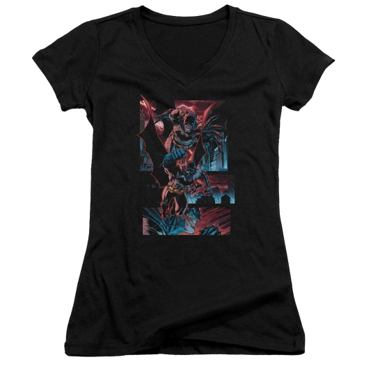 Batman Dark Knight Panels - Juniors V-Neck T-Shirt