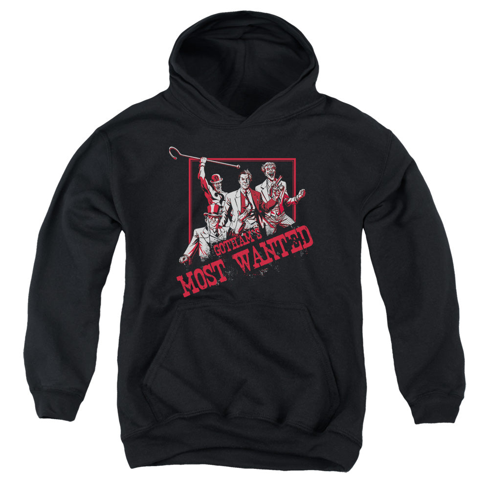 Batman Gothams Most Wanted Kids Youth Hoodie Black