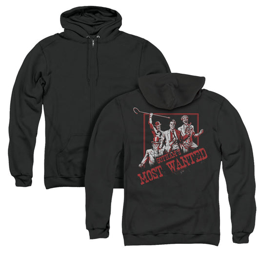 Batman Gothams Most Wanted Back Print Zipper Mens Hoodie Black