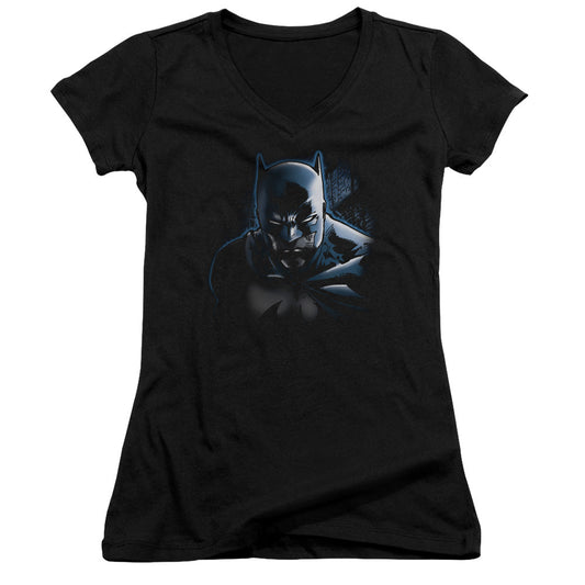 Batman Dont Mess With The Bat Junior Sheer Cap Sleeve V Neck Womens T Shirt Black