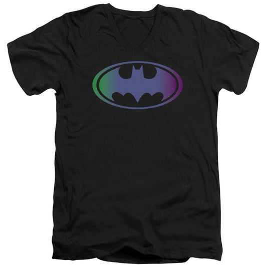 Batman Gradient Bat Logo Mens Slim Fit V Neck T Shirt Black