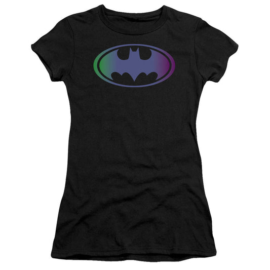 Batman Gradient Bat Logo Junior Sheer Cap Sleeve Womens T Shirt Black