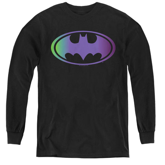 Batman Gradient Bat Logo Long Sleeve Kids Youth T Shirt Black