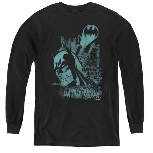 Batman Grited Teeth Long Sleeve Kids Youth T Shirt Black