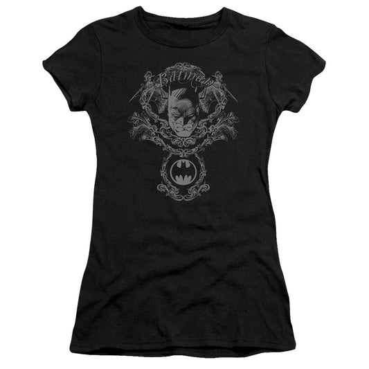 Batman Dark Knight Heraldry Junior Sheer Cap Sleeve Womens T Shirt Black