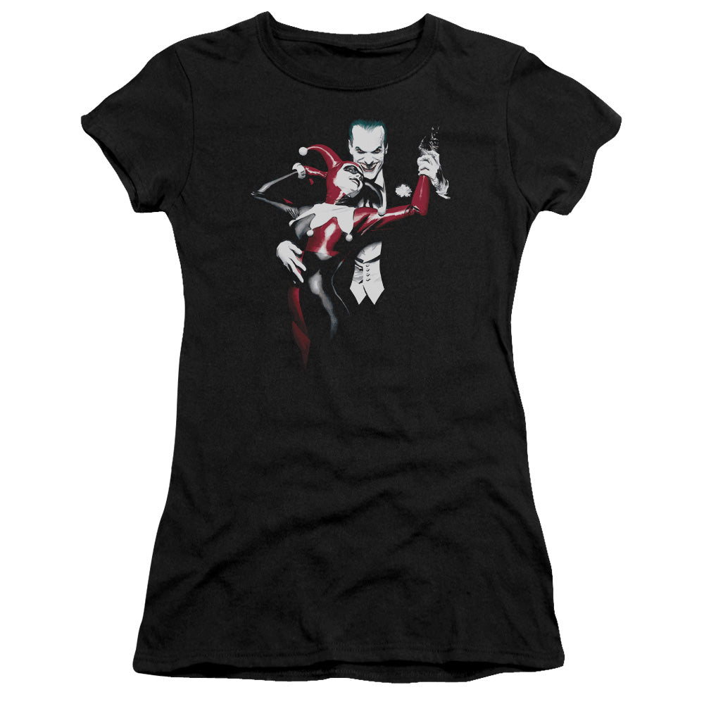 Batman Harley And Joker Junior Sheer Cap Sleeve Womens T Shirt Black