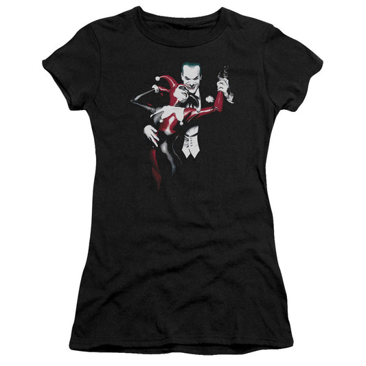 Batman Harley And Joker Junior Sheer Cap Sleeve Womens T Shirt Black