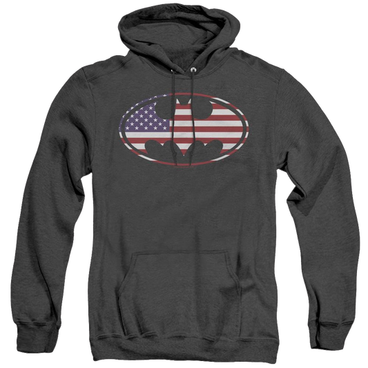 Dc Batman American Flag Oval - Heather Pullover Hoodie